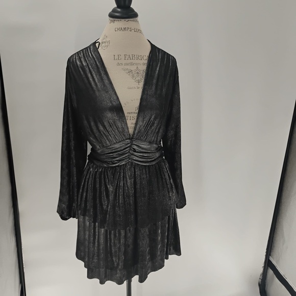 Zara metallic ruffle dress grey short layers princess cut puffy flatteri… - Picture 5 of 16